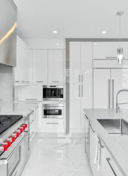 white and black kitchen cabinet